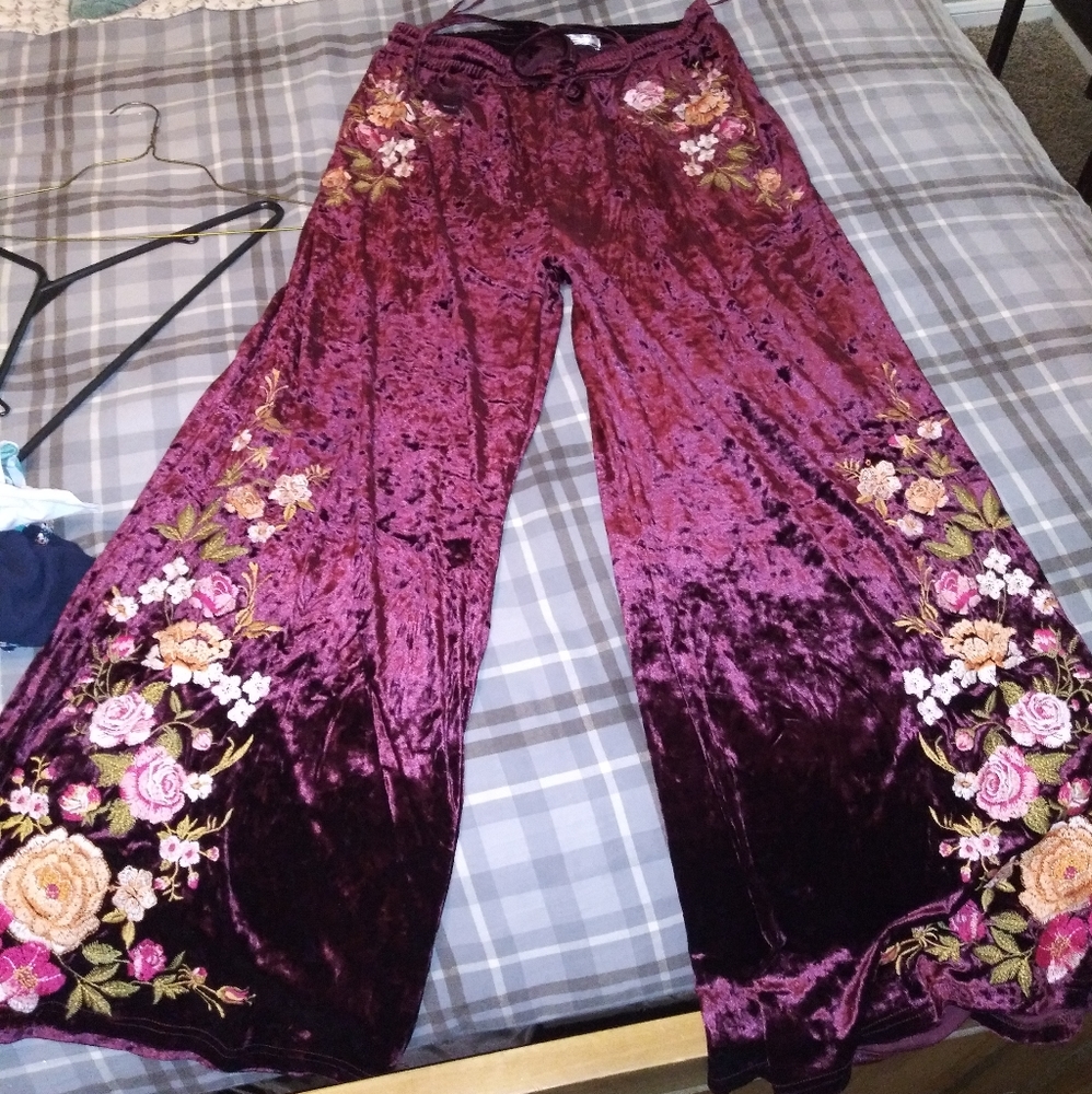 COPY - Wide Leg crushed velvet embroidered pants